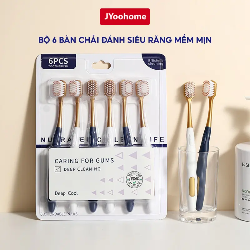 Bộ 6 bàn chải đánh răng lông tơ mềm mại JYoohome Than tre hoạt tính nội địa Trung lông mềm, chải siêu êm bàn  chai 0