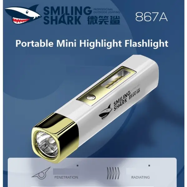 Đèn Pin Cầm Tay SmilingShark, Đèn Pin Mini, Đèn Pin Bỏ Túi Cầm Tay Đèn Pin Có Thể Sạc Lại USB, Chống Thấm Nước, Đèn LED COB, 2 Trong Một, Cắm Trại Ngoài Trời, Đi Bộ Đường Dài, Thích Hợp Cho Học Sinh Lớn Tuổi, Làm Bằng ABS, Số Thiết Kế 867A 0