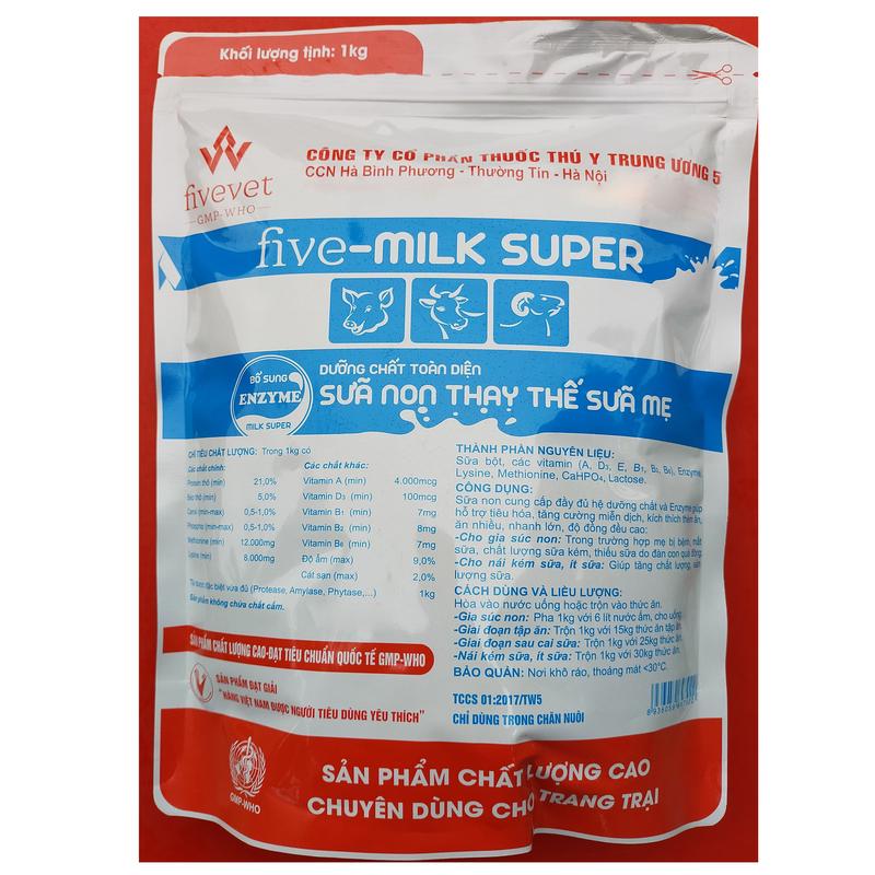 Product Introduction of 1kg FIVE-MILK Super Dạng bột uống Là sữa non thay thế sữa mẹ dinh dưỡng toàn diện, bổ sung men tiêu hóa enzyme - Công ty cổ phần Thú y TW 5 43
