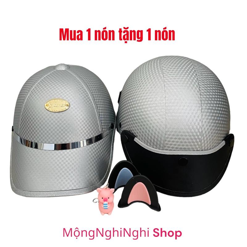   MUA 1 TẶNG 1  COMBO NÓN BẢO HIỂM Cabon  CAMRY  CHÍNH HÃNH  + NÓN KẾT - Tặng Kèm Móc Khóa Và Tai Mèo Helmet 