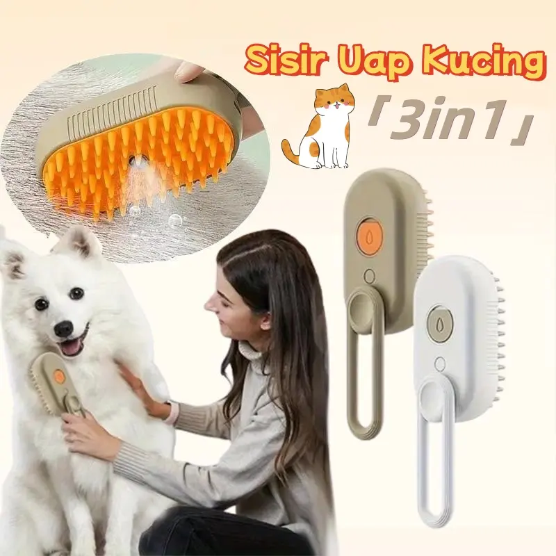 3 In 1Sisir Uap Kucing Sikat Mandi Uap Sikat Uap Kucing Anjing Silikon untuk Pijat Hewan Peliharaan Semprotan Elektrik Sikat Rambut Kucing