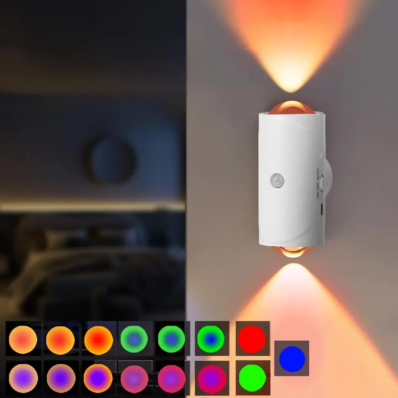 Smart LED Night Light with Motion Sensor, USB Rechargeable LED Night Light, RGB Gradient Ambient Lighting, Dimmable Indoor Lighting for Entryway, Bedside, Desk, Closet, Nightlight For Bedroom 2