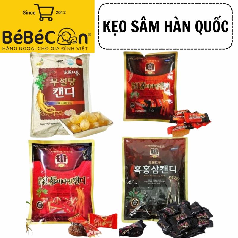 Kẹo sâm Hàn Quốc Candy Ăn Vặt - Không Đường, Dẻo, Cứng, Hắc sâm - Snack Viên Kẹo