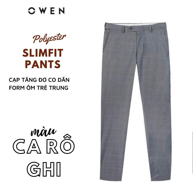 OWEN - Quần âu nam OWEN Slimfit có cạp tăng đơ co dãn màu ghi kẻ ca rô chất Polyester 231262 Menswear Pants