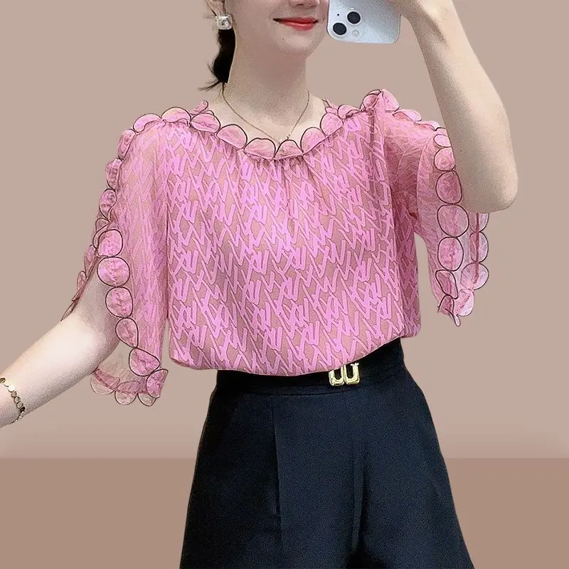 Áo Sơ Mi Voan Ngắn Tay, Phong Cách Duyên Dáng, Thiết Kế Màu Sắc, Thích Hợp Cho Mùa Hè, Bụng Ẩn, Dễ Phối Đồ, Thời Trang, Hàng Mới Về 2024, Cỡ Nhỏ