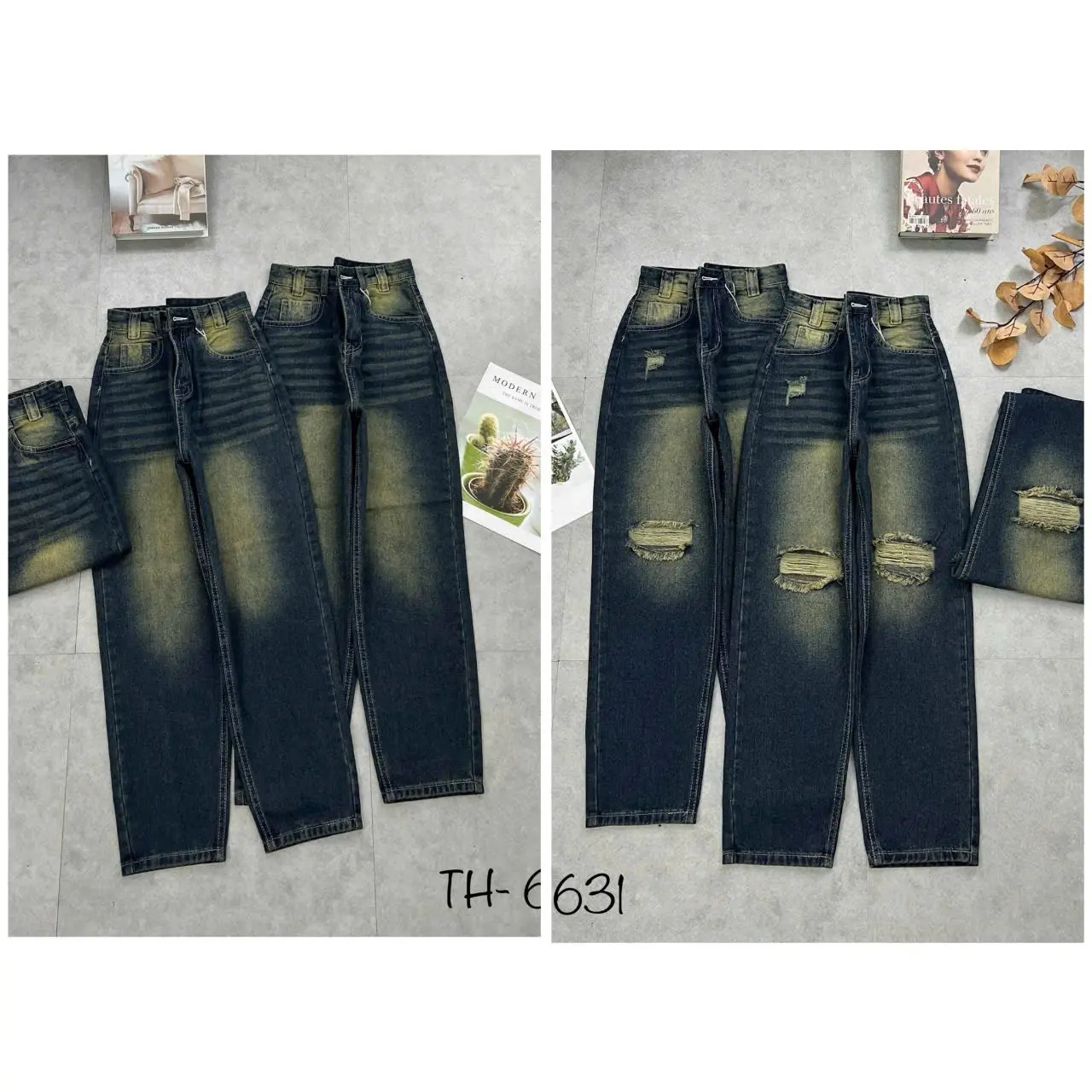 Quần jean baggy màu nâu pha rêu thời trang (màu dơ bụi) TH33