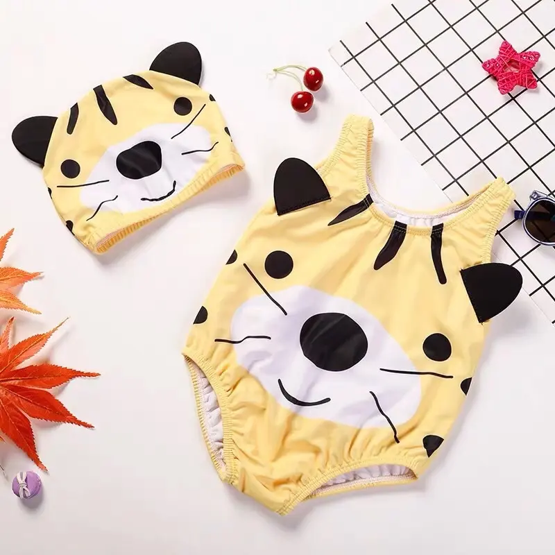 Đồ bơi bé trai bé gái, bikini cho bé có mũ hoạ tiết động vật dễ thương 1
