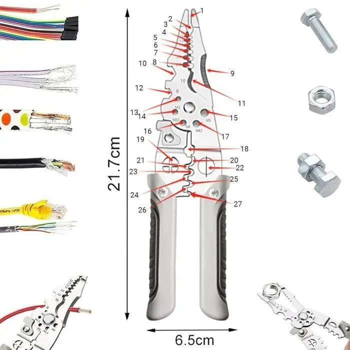 Tang Dekrustasi Kupas Potong Lilit Belah Crimping Skun Buka Baut Kabel Listrik 27 In 1 Multifungsi Wire Stripper 2
