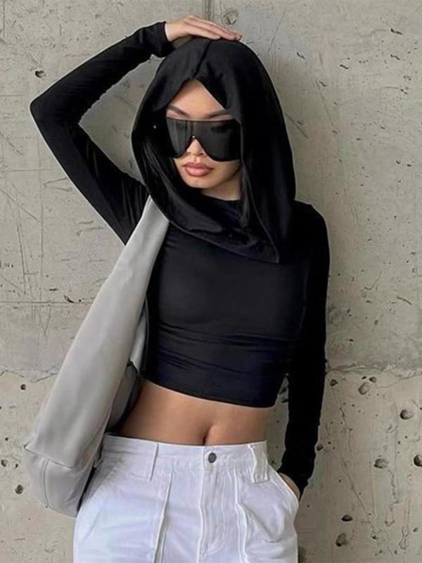 Áo croptop tay dài có mũ trùm đầu ôm body M1