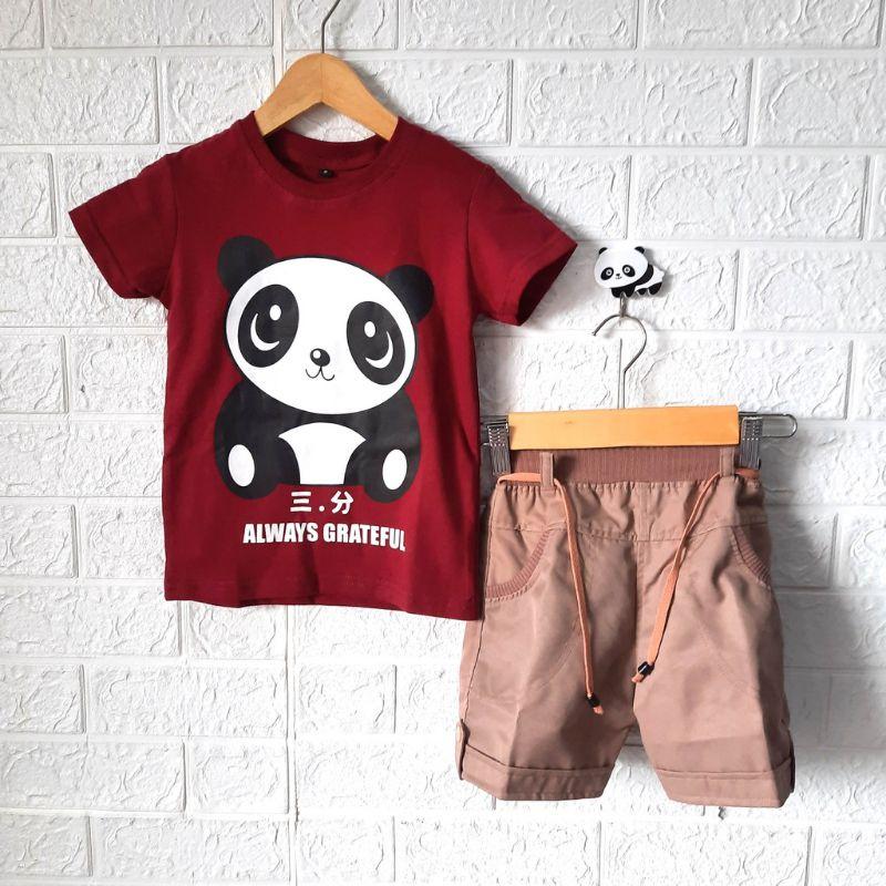 Setelan anak cowok motif Panda celana hotpants Baju 0