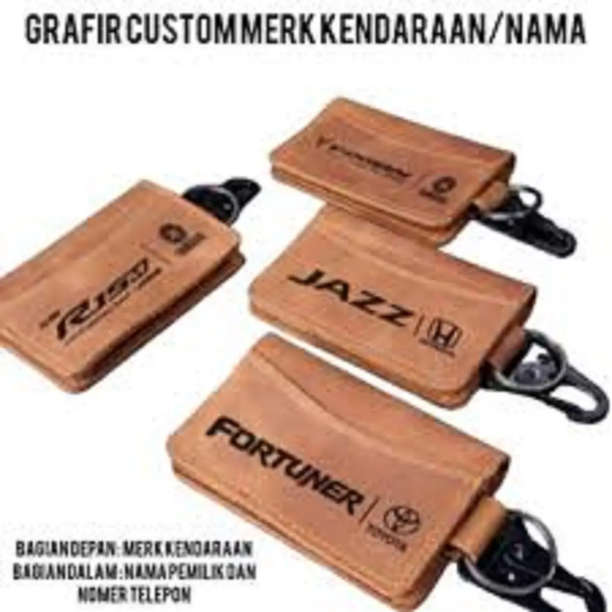 Gantungan Kunci Mobil STNK Kulit Sapi CRAZY HORSE FREE Custom grafir nama Chains