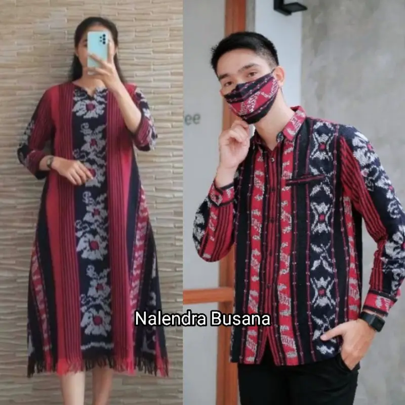 READY STOCK SET COUPLE BAJU TENUN DRESS TENUN KEMEJA TENUN PRIA BAJU PESTA TENUN ETNIK Tangan Panjang Pasangan Seragam Keluarga Kondangan Merah Motif Songket Sarimbit Batik Pendek Wanita 0