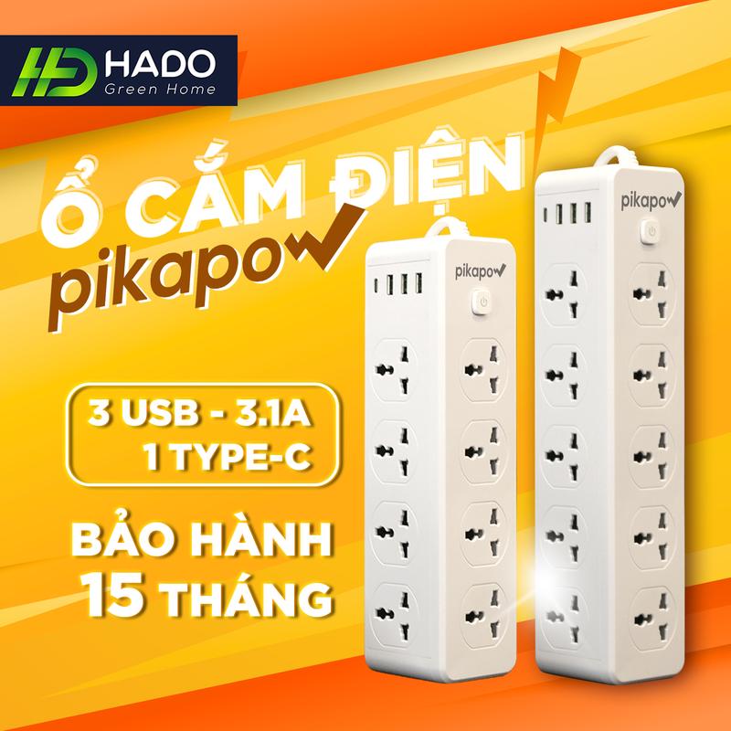 Ổ Điện Đa Năng, Ổ Điện Tam Giác PIKAPOW D15, 10 Ổ Cắm 3 USB 1 Sạc Type C Đa Năng, Chịu Tải 3000W, An Toàn Chống Giật, Nhựa PC Cao Cấp Chống Cháy