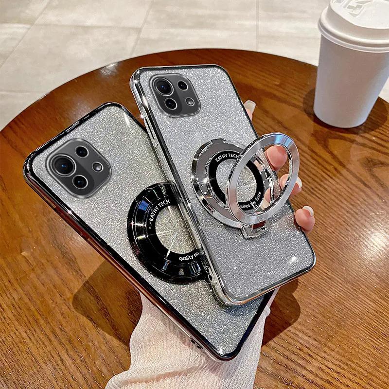 Ốp Cho Xiaomi Mi 11 Lite, Ốp Lưng Điện Thoại TPU Lấp Lánh Mềm Mạ Điện Ốp Điện Thoại Xiaomi Mi 11Lite 5G Ne Có Giá Đỡ Từ Tính