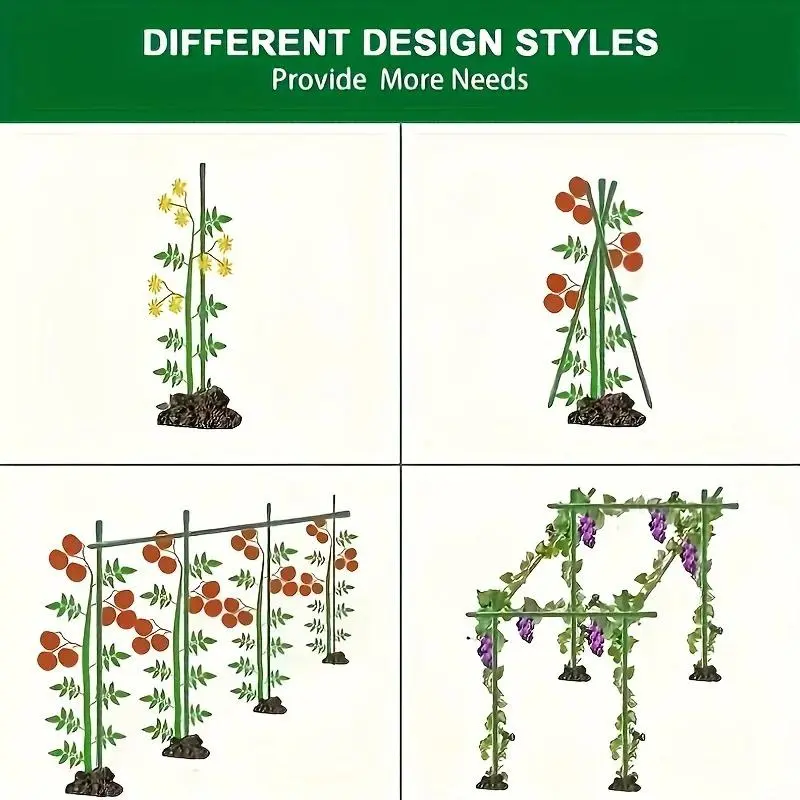 Garden Stakes Set, 65pcs/set Rust-proof Steel Vegetable Support Stakes, DIY Garden Climbing Plants Support Frame Set, Includes 30 Stakes, 20 Connectors and 15 Rotatable Clips, Garden Tools, Outdoor 2