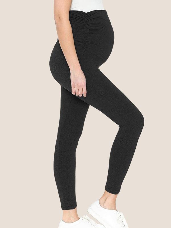 Maternity Solid Color Ruched High Waist Maternity Leggings, Casual Comfy Breathable Skinny Pants for Pregnancy & Postpartum, Maternity Bottoms for Fall & Winter 8