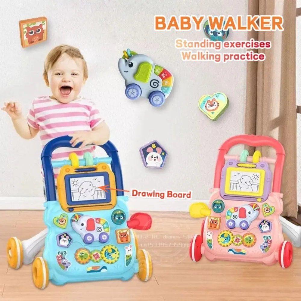 New Music Baby Walker with Drawing Board Standing Toddler Trolley Walking Practice AntiRollover Baby Stroller Toy Early Learning