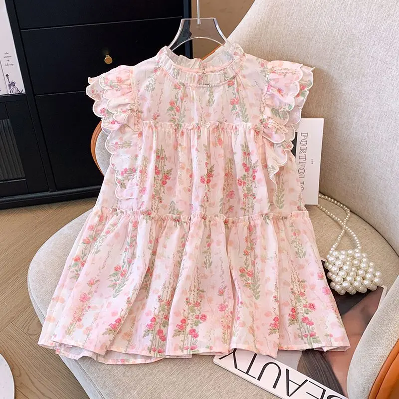 Áo Hoa Ngọt Ngào Thiết Kế Pháp Cao Cấp Dành Cho Mùa Hè Của Phụ Nữ, Thiết Kế Đẹp, Selvedge Dây Tươi, Áo Tay Phồng 2024