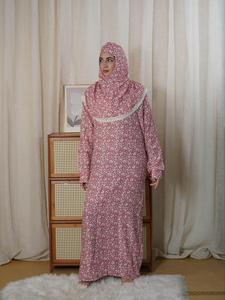 Women's Ditsy Floral Print Long Sleeve Hooded Dress, Elegant Long Abaya Muslim Clothing for Daily Wear, Ladies Islamic Clothing for All Seasons