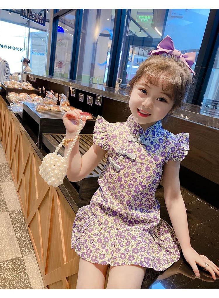 Product Introduction of Girls' Chinese Style Retro Hanfu Summer Children's Fashionable Cheongsam Dress Baby Skirt Cross-border One-piece Dropshipping 2