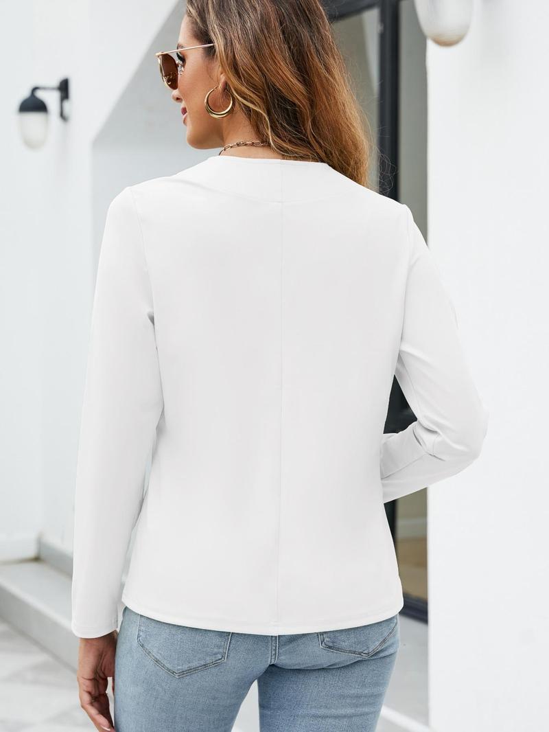 Product Introduction of 【Plus Size】 Solid Long Sleeve Open Front Jacket, Elegant Outerwear for Work Office Business, Women's Plus Clothing for Spring 2