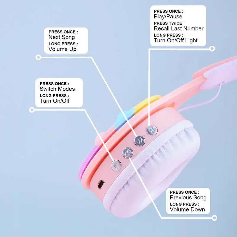 Cartoon Ear Design Foldable Wireless Headphone, Over-Ear Wireless Gaming Earphone, Portable Folding Noise Cancelling Headset for Home Outdoor, Audio Device, Pink Earphones 5