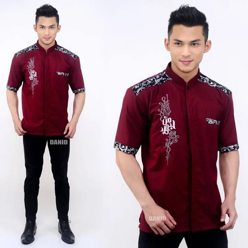 BAJU KOKO PRIA DEWASA LENGAN PENDEK TERBARU KOMBINASI BATIK Motif Muslim  Katun Kurta Panjang 5