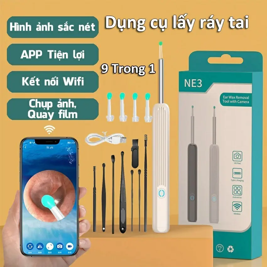Máy Lấy Ráy Tai Nội Soi NATFIRE NE3 Không Dây, có camera HD, Hình Ảnh Sắc Nét, Điều Khiển Qua App