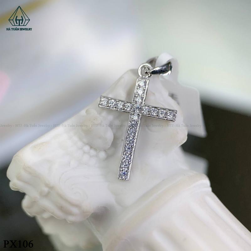 Mặt Dây Chuyền Thánh Giá Bạc Xi Kim Đính Đá Cz PX106 Hà Tuấn Jewelry