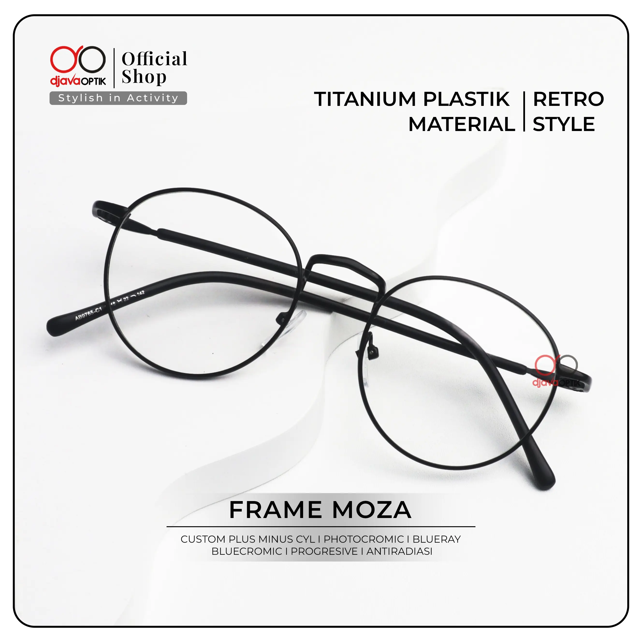 [ DJAVA OPTIK ] Kacamata Moza Normal s/d -4.00 Bulat Viral Kekinian Eyewear Glasses Frame Lensa Antiradiasi Bluecromic