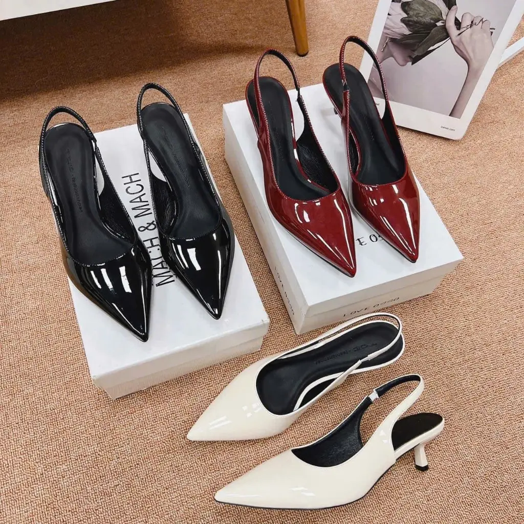 shop giày LAMLAM- Giày 5f chất da bóng AC219- trơn quai chun - form chuẩn( 3 màu đen, kem, đỏ đô)