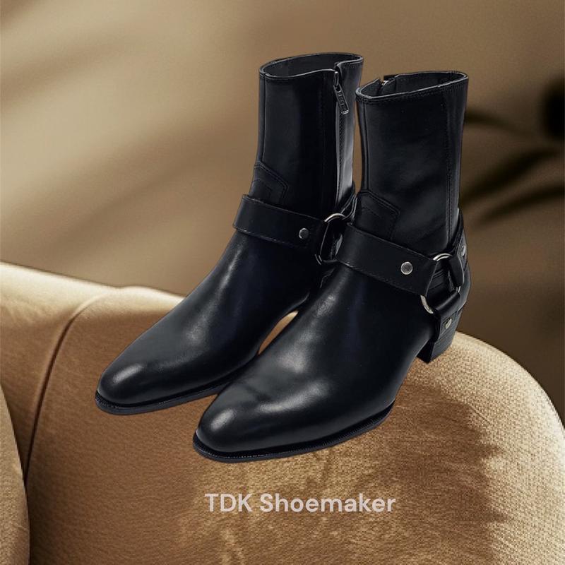 HARNESS BOOTS VER 2 giày bốt nam da bò cao cấp Gót gỗ 5cm, khóa kéo YKK chính hãng Đầu gối Mũi tròn