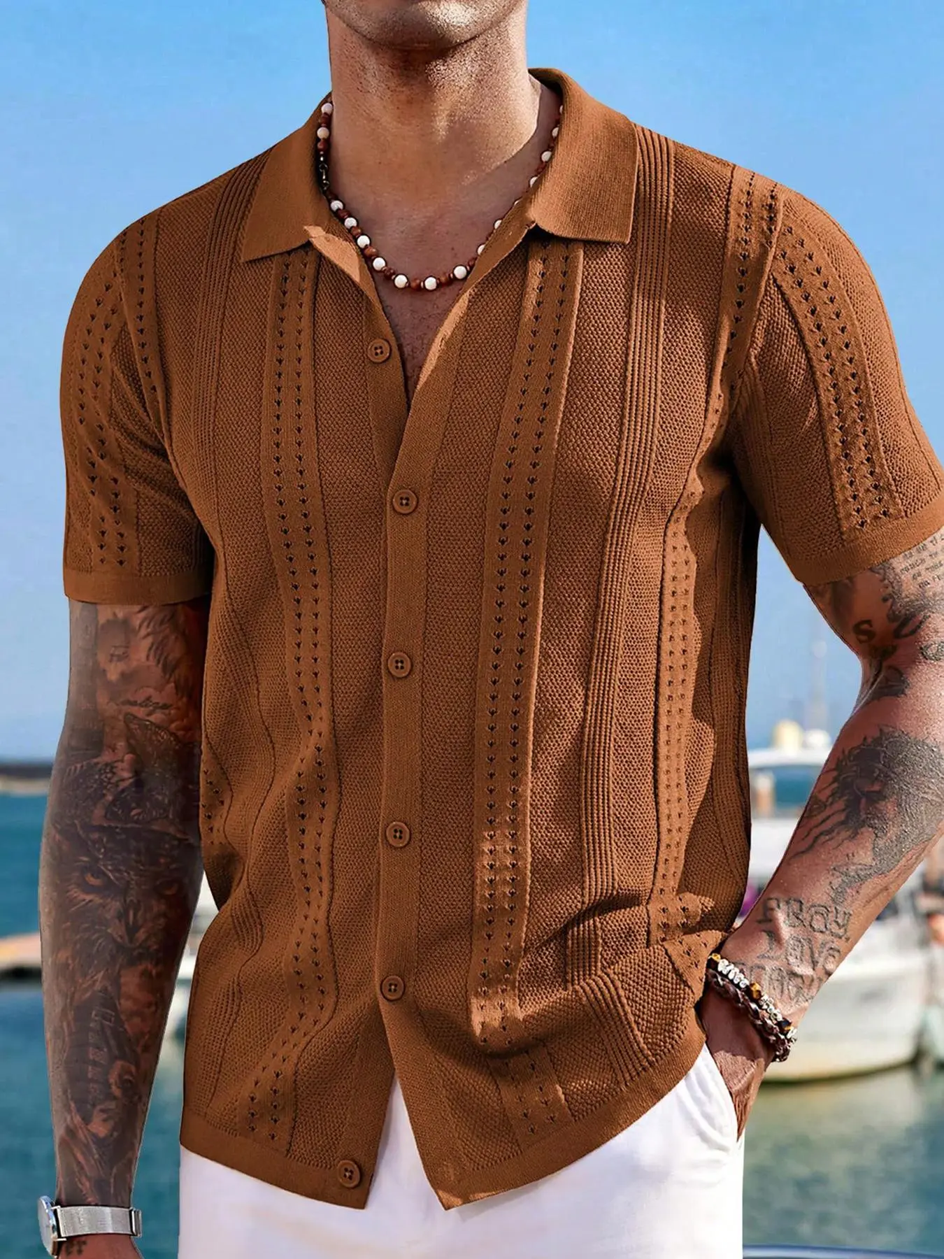 Men's Solid Color Short Sleeve Cardigan, Casual Knitwear for Summer, Fashion Men's Knit Clothing for Daily Wear