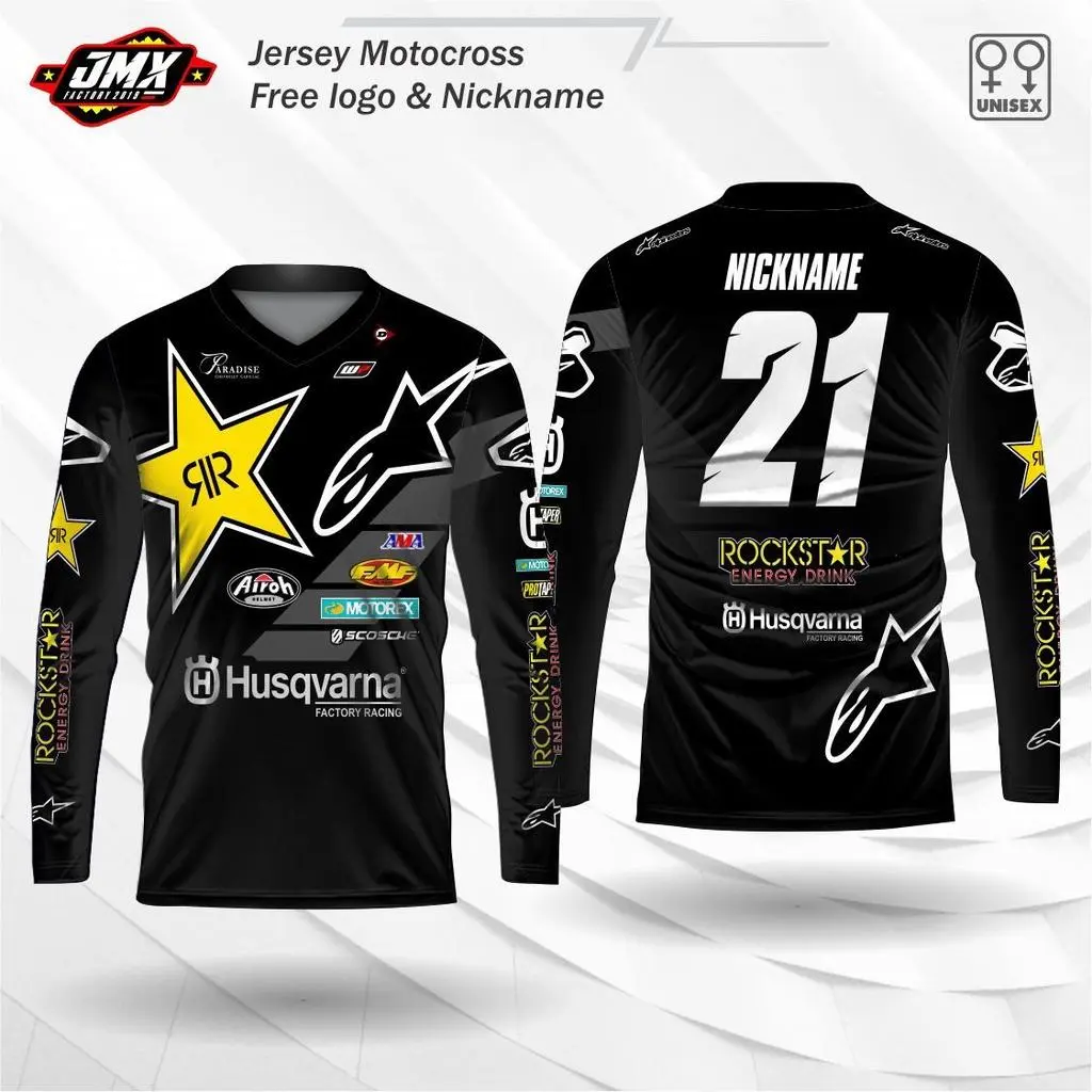 motocross trail enduro trabas jersey husqvarna rockstar alpinstars custom name and numberQW2-948