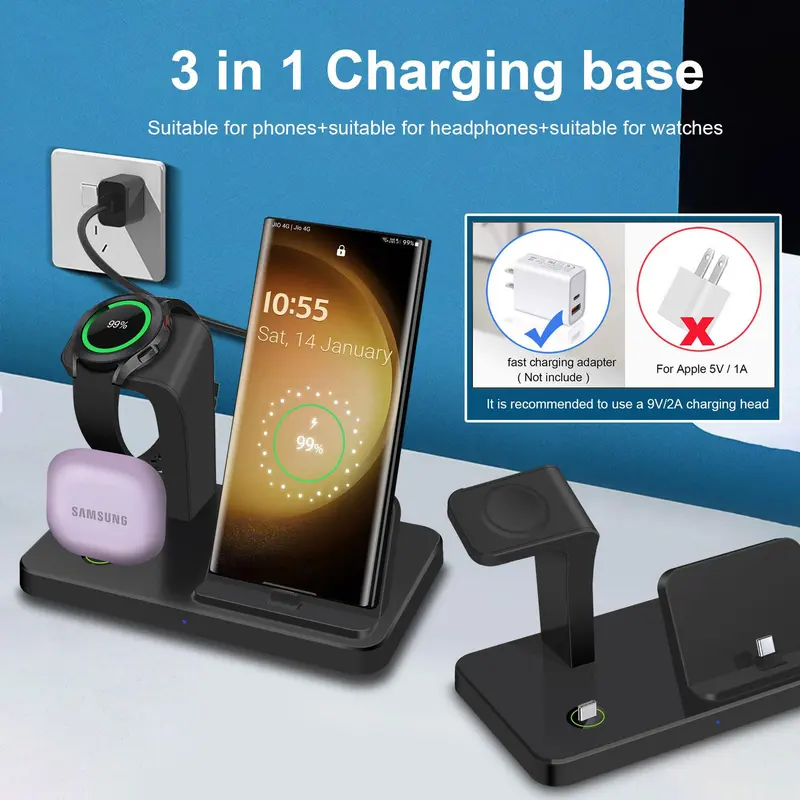 3 In 1 Desktop Charging Station, Multifunctional USB Fast Charging Stand, Suitable for Samsung Galaxy Phone Watch Type-C Interface Devices 5