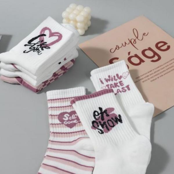 Pink Socks Mid-Calf Autumn and Winter Ins Tide Versatile Mori Cotton Online Celebrity College Style Cute Sport Long Socks 7