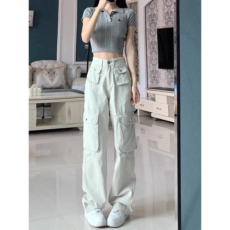 BEIGE JEANS CELANA PANJANG WANITA CARGO LONG PANTS WOMEN MX681 6