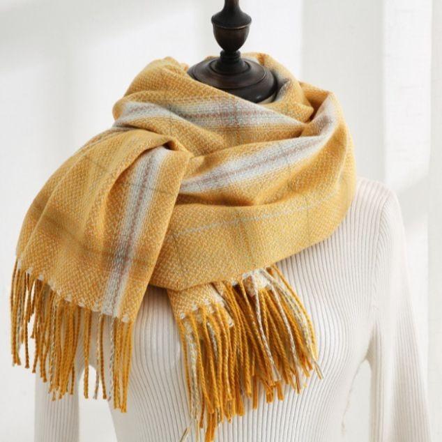 KAORU CASHMERE LONG SHAWL WOOL WINTER SCARF UNISEX SELENDANG PASHMINA - Kuning                                                                                                             . 3