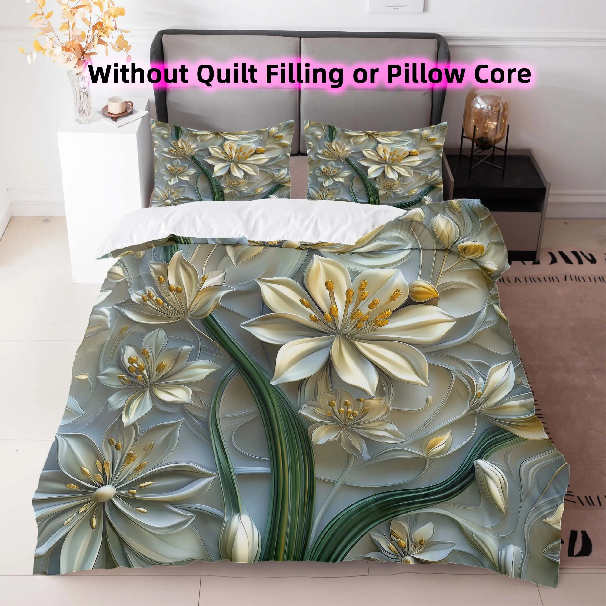 Floral Print Duvet Cover Set, 3 Counts/set Including 1 Duvet Cover & 2 Pillowcases without Filler, Soft Bedding Set for Home Bedroom