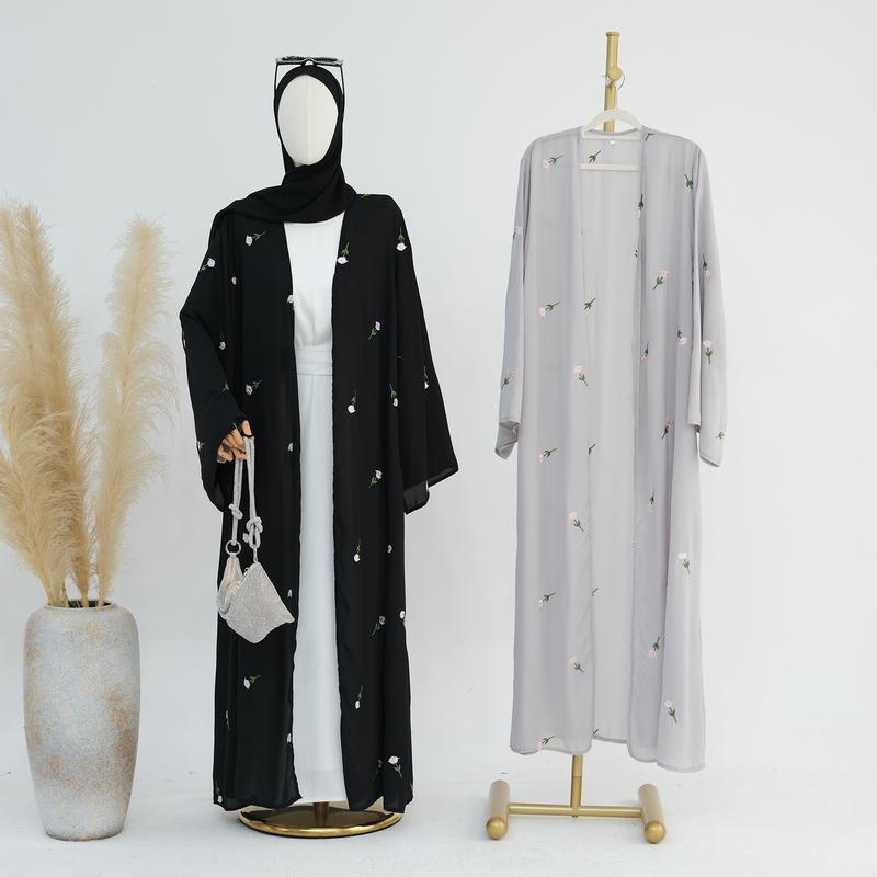Product Introduction of 2025 Open Abaya Dubai Middle East Turkey Floral Embroidered Elegant ~ 23