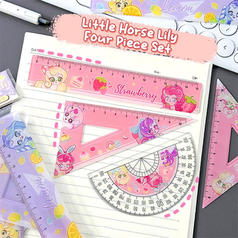 Product Introduction of 4Pcs Cartoon Pony Ruler Set Angle Ruler Protractor Triangle Ruler Multifunctional Measuring Tools Students Set School Supplies 14