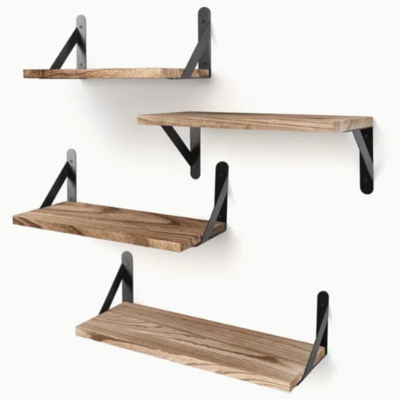 Product Introduction of Wooden Wall Mounted Shelf, 4 Counts/set Wall Mounted Storage Rack, Floating Shelf for Bathroom Bedroom Living Room Kitchen Office 0