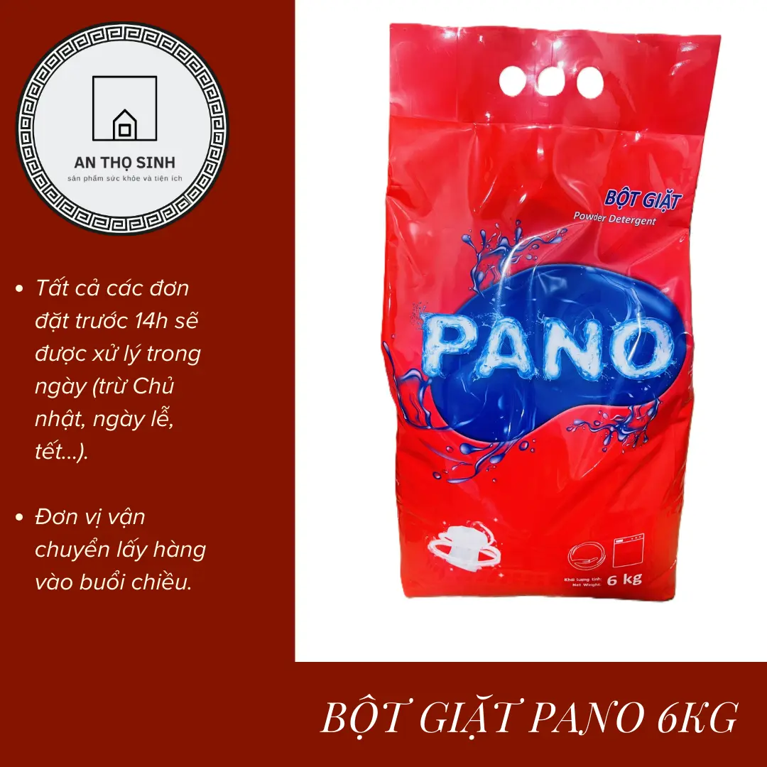 Bột giặt PANO 6kg siêu tiết kiệm, hương thơm dịu nhẹ thích hợp giặt tay, giặt máy. Làm Sạch
