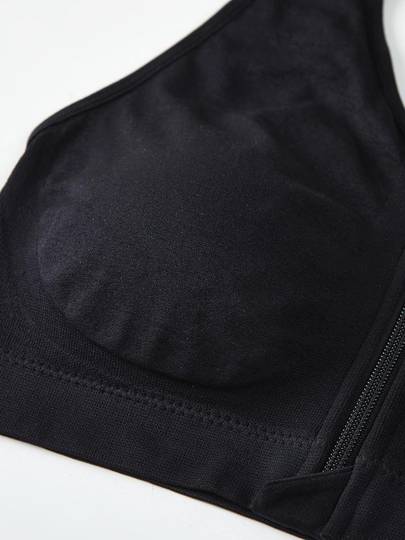 Product Introduction of Women's Solid Zipper Detachable Pad Wireless Bra, Breathable Comfortable Sports Bra, Women's Lingerie For All Seasons 6