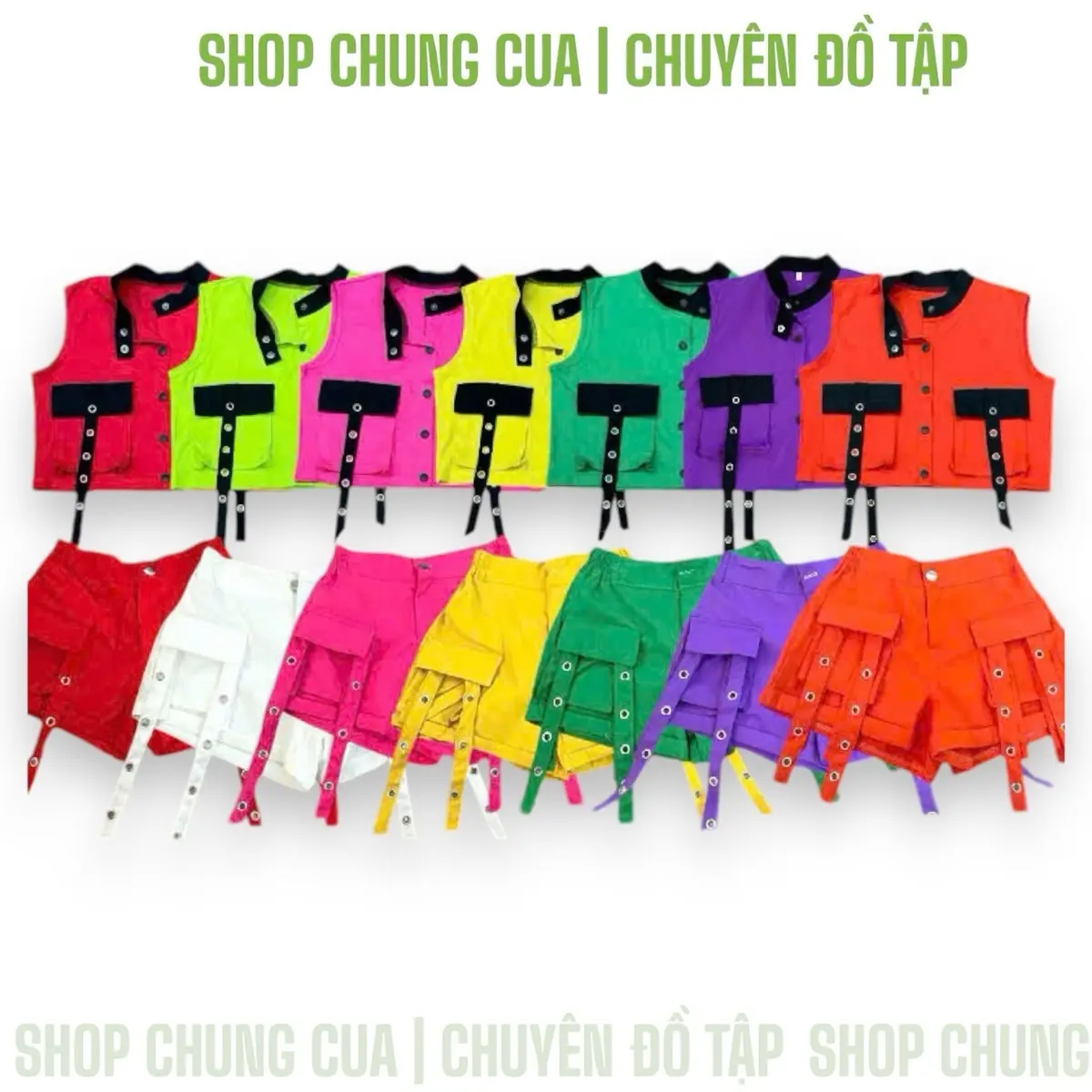 BỘ TẬP NỮ QUẦN ĐÙI + ÁO BA LỖ CHẤT KAKI (không kèm bra), bộ tập thể dục, tập zumba, aerobic, đạp ce, chạy bộ, đồng phục dân vũ, nhiều màu.