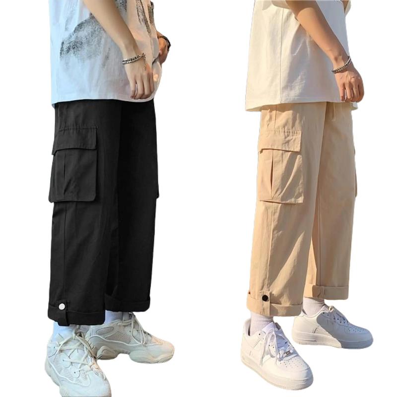 Quần kaki túi hộp, 2 màu Đen, Be, 2 size M và L, dây rút cạp chun, nam nữ mặc được Menswear Pants Kem Có Túi