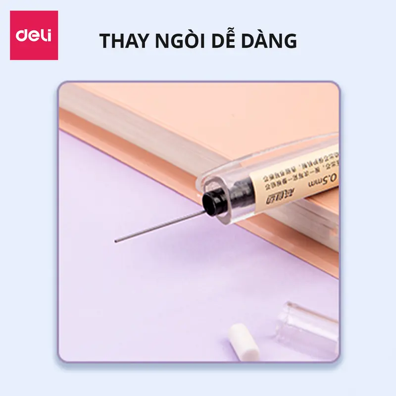 Bút chì kim ngòi 0.5mm màu trắng dễ thương cao cấp Deli phiên bản cải tiến có đầu tẩy cho học sinh văn phòng nhỏ gọn tiện lợi basic 6