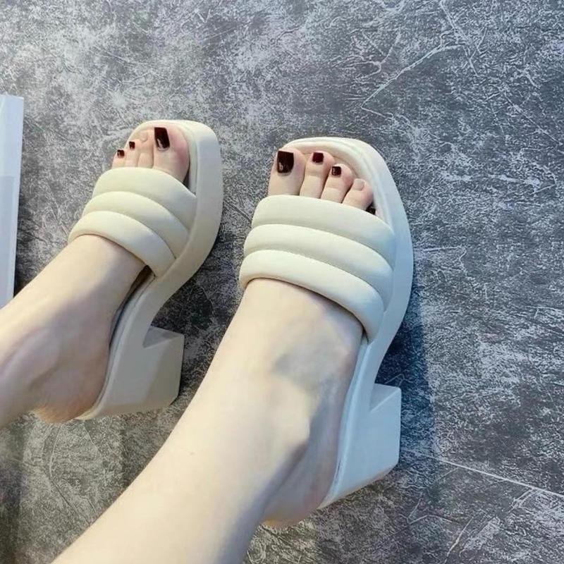 (Lùi 1size) Guốc cao gót 7cm quai kẻ ngang chất liệu cao su đi êm chân( mẫu trơn) DéP Nữ Shoes GiàY