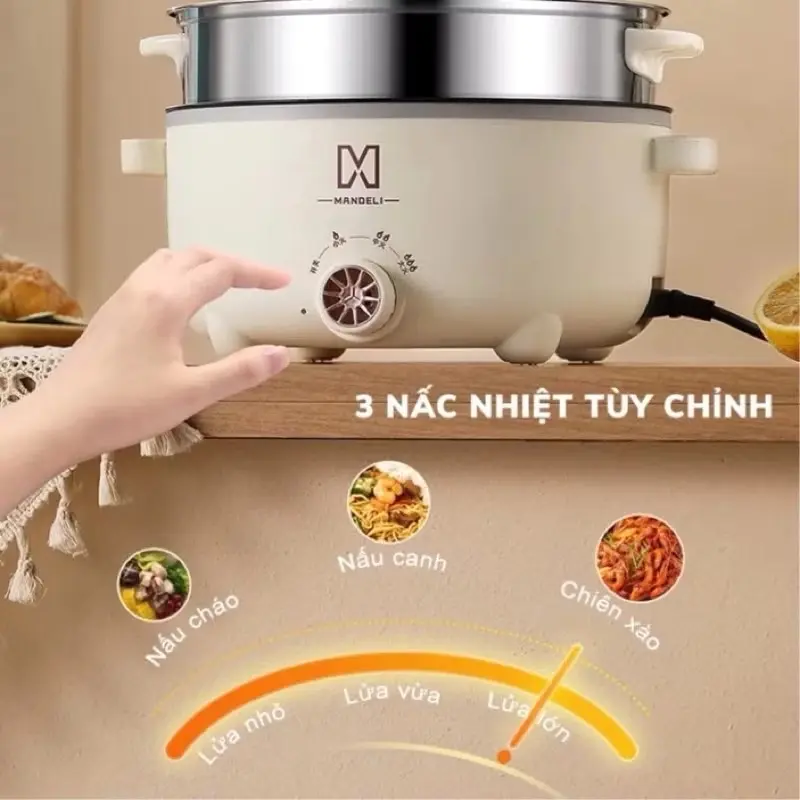Nồi Lẩu Điện Đa Năng Kèm Giá Hấp 28 cm Công Suất 1000W, Chống Dính Vân Đá Cao Cấp - Bếp Lẩu Gia Đình Kèm Giá Hấp 1