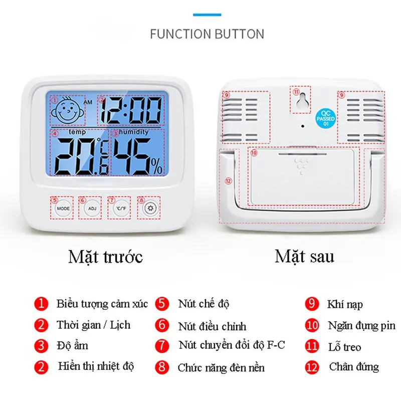 Nhiệt kế điện tử 3 trong 1 Phòng ngủ Nhiệt kế đa chức năng Dự báo thời tiết thuận tiện 4